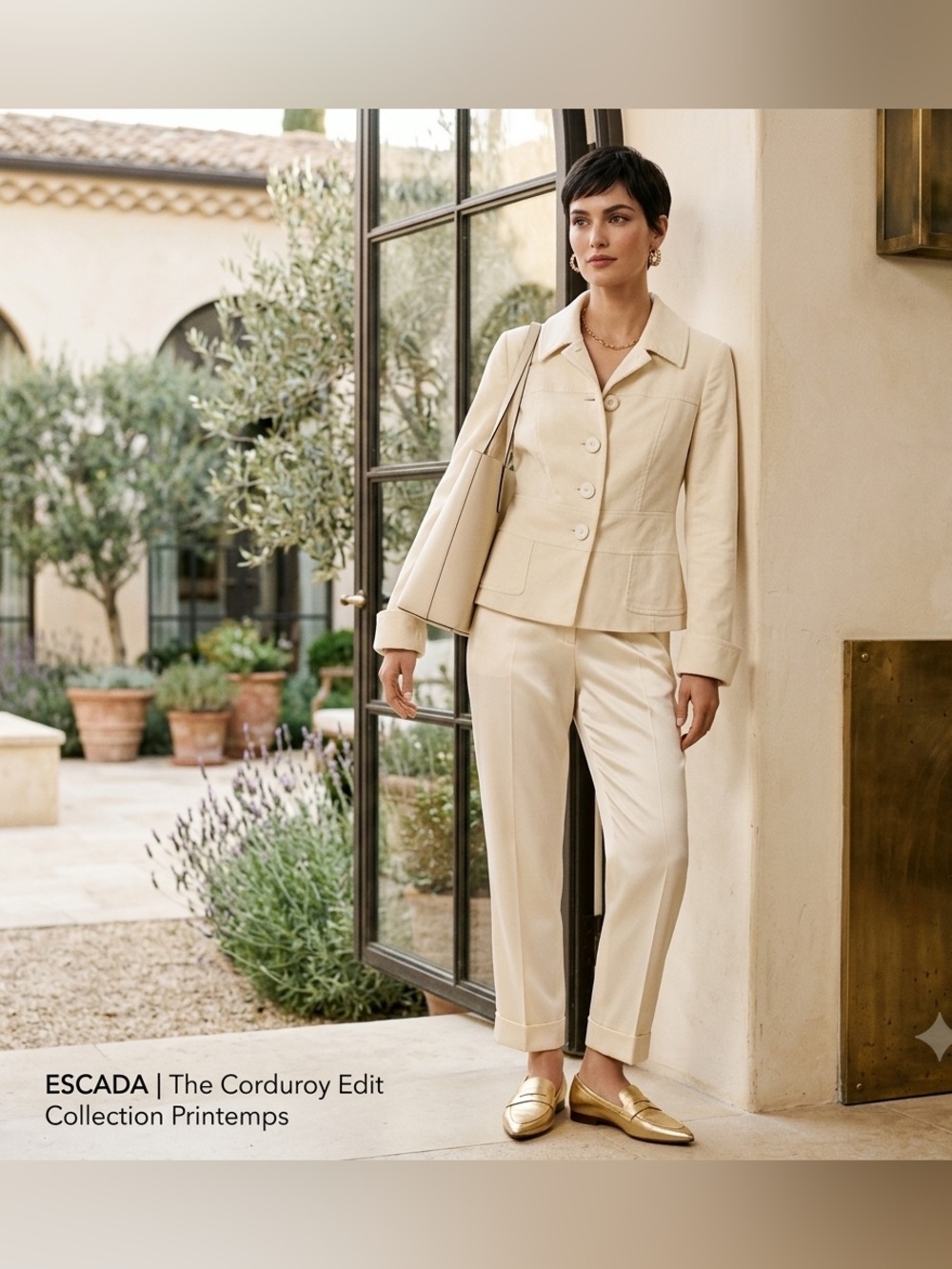 Escada Ivory Corduroy Cropped Blazer Jacket Size 40